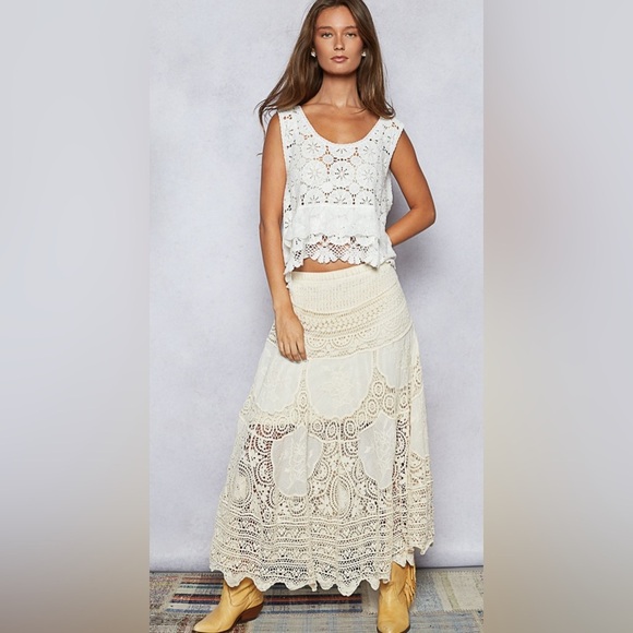 POL Dresses & Skirts - POL One Size Natural Maxi Skirt Cotton Lace Tiered Design Boho Beach